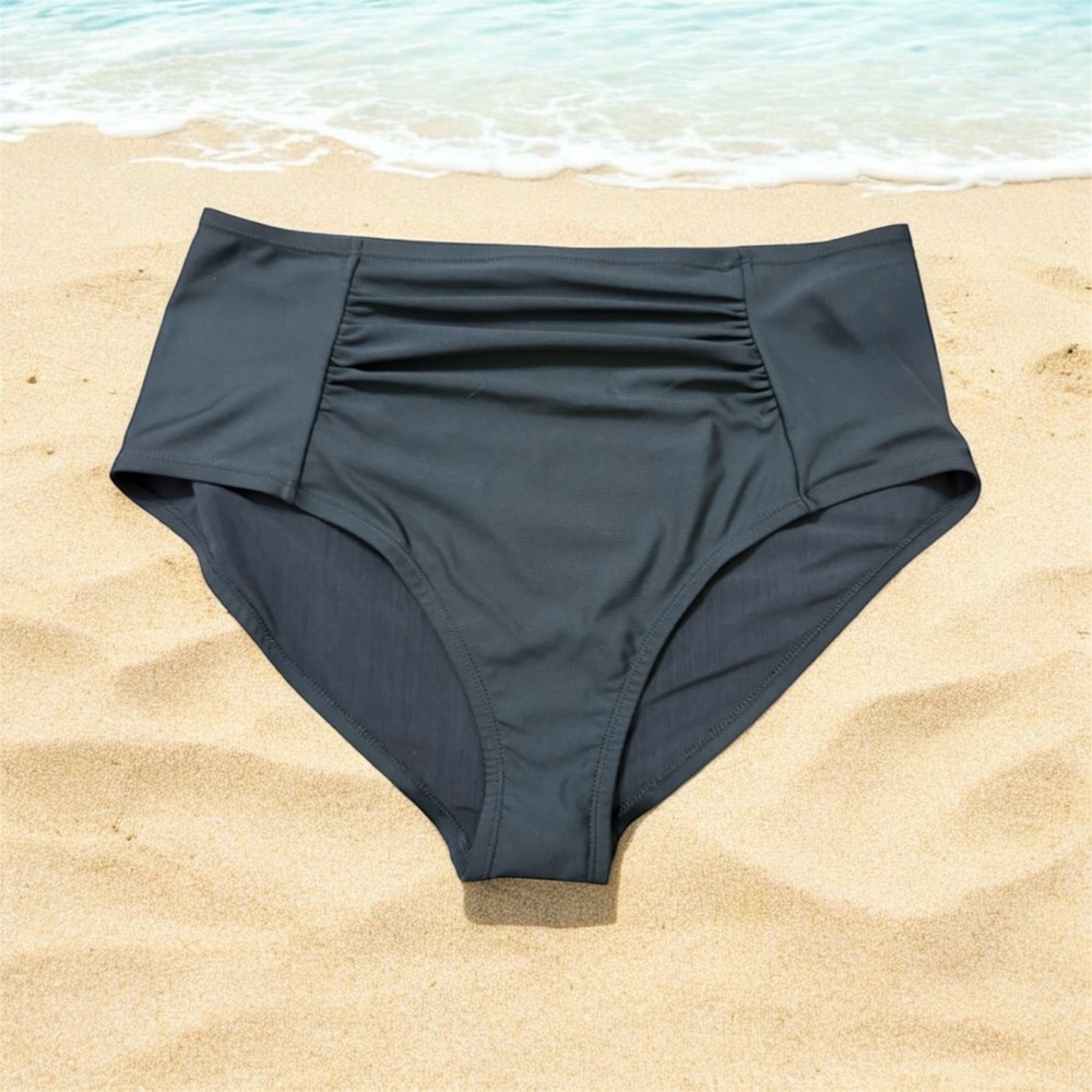 Ruched Bikini Bottom High-Waisted Black Large 12-14 and XL 16-18 available NWT